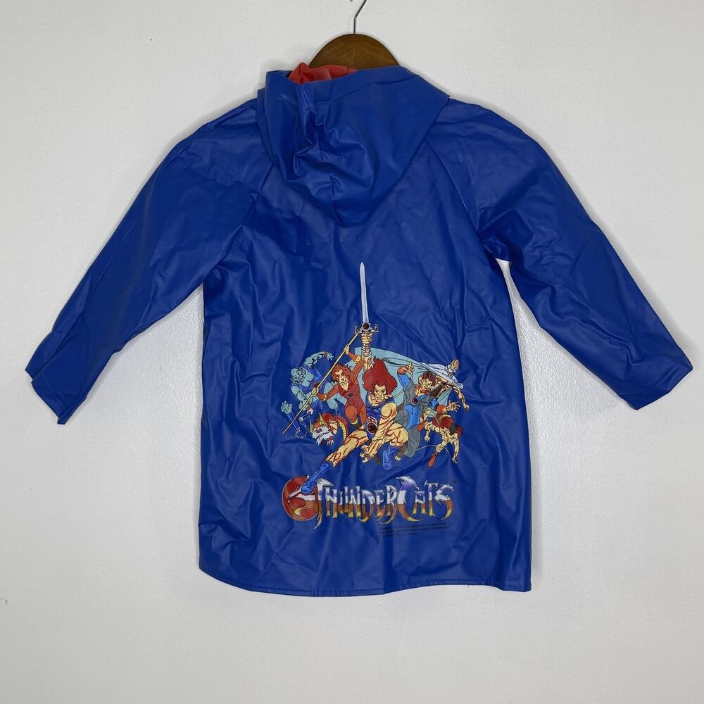 Vintage Thundercats Rain Jacket Kids Size 5 Blue Hooded Vinyl Cartoon 80s 1986
